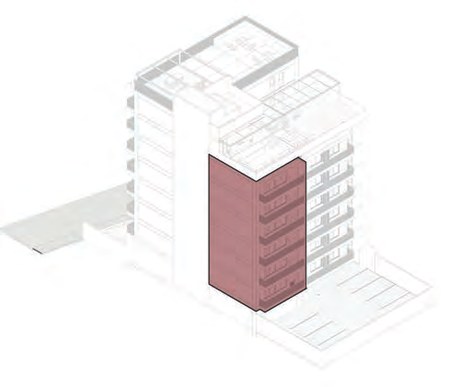 Localizador: la torre en gris con la columna del Tipo D resaltada en rosa viejo